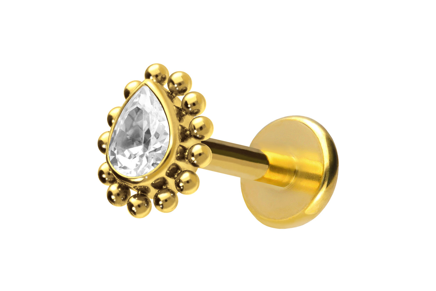Titan Labret Piercing mit Push Fit KRISTALLTROPFEN + KUGELN